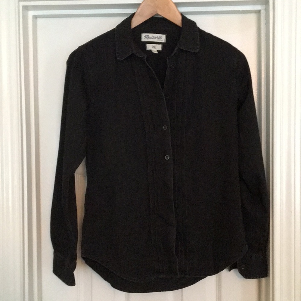 Madewell Black Chambray Pintuck Shirt Size Small